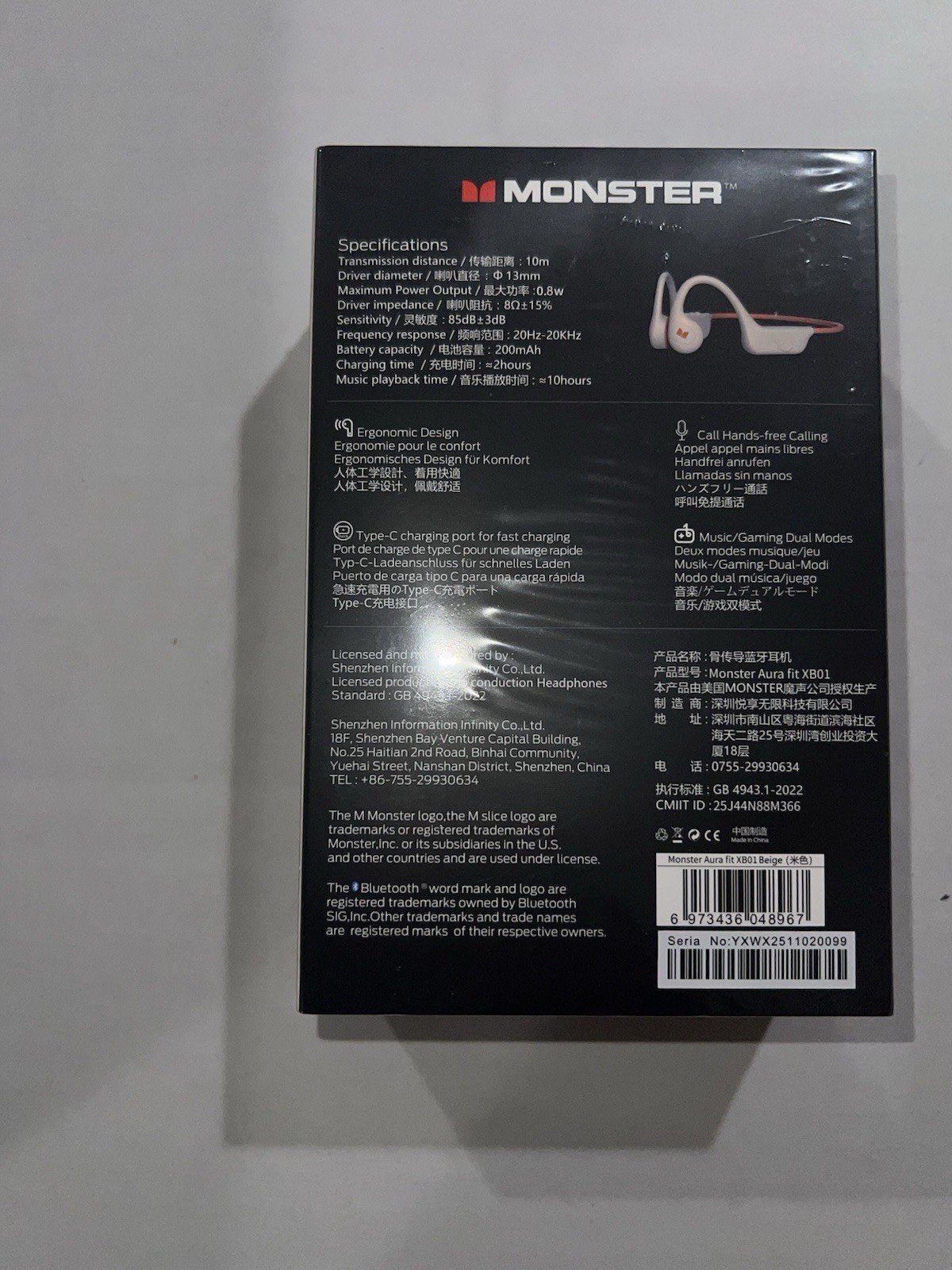 Monster XB01 Bone conduction Headphones Aura Fit New Sealed