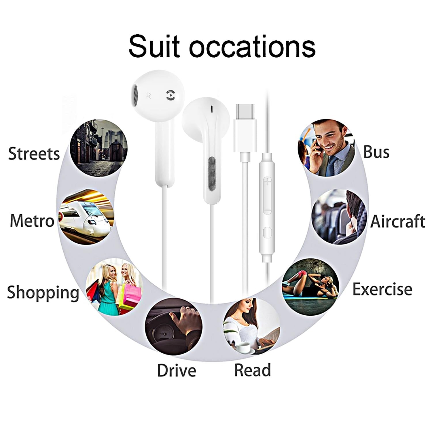 2 Pack USB C Headphones for iPhone 17 16 15 Pro Max Plus 2 Pack(White), White