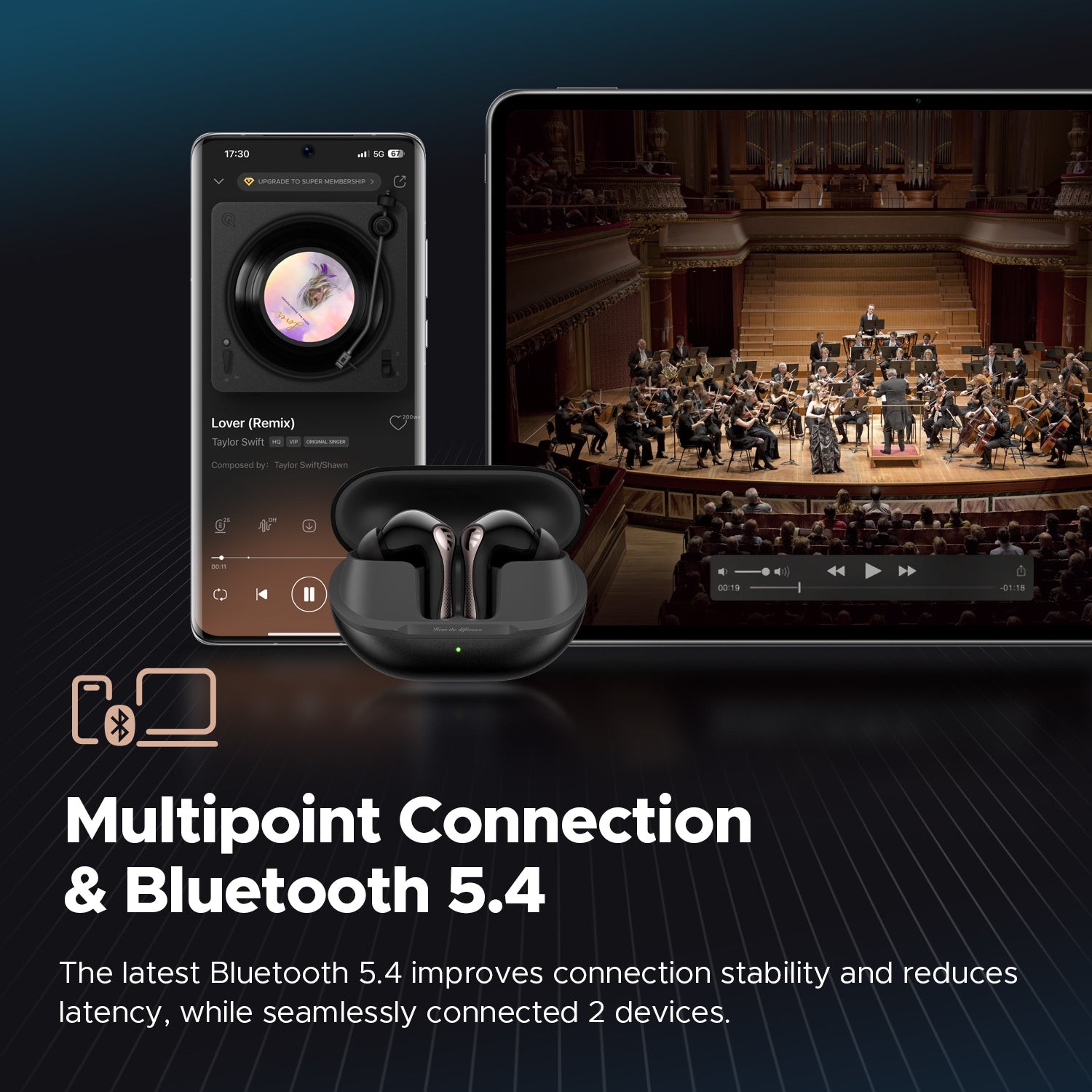 SoundPEATS Air5 Pro 55dB Adaptive Hybrid Noise Cancelling Wireless Earbuds 6-mic