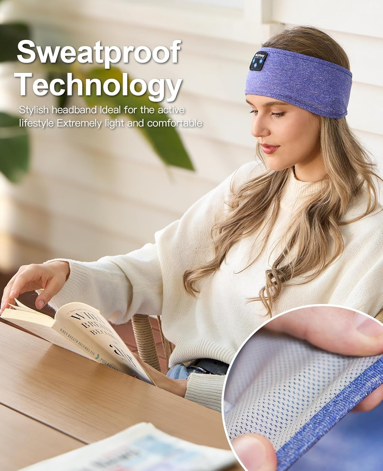 Wireless Sleep Headphones, Bluetooth Sports Headband for Yoga & Travel – Skyblue