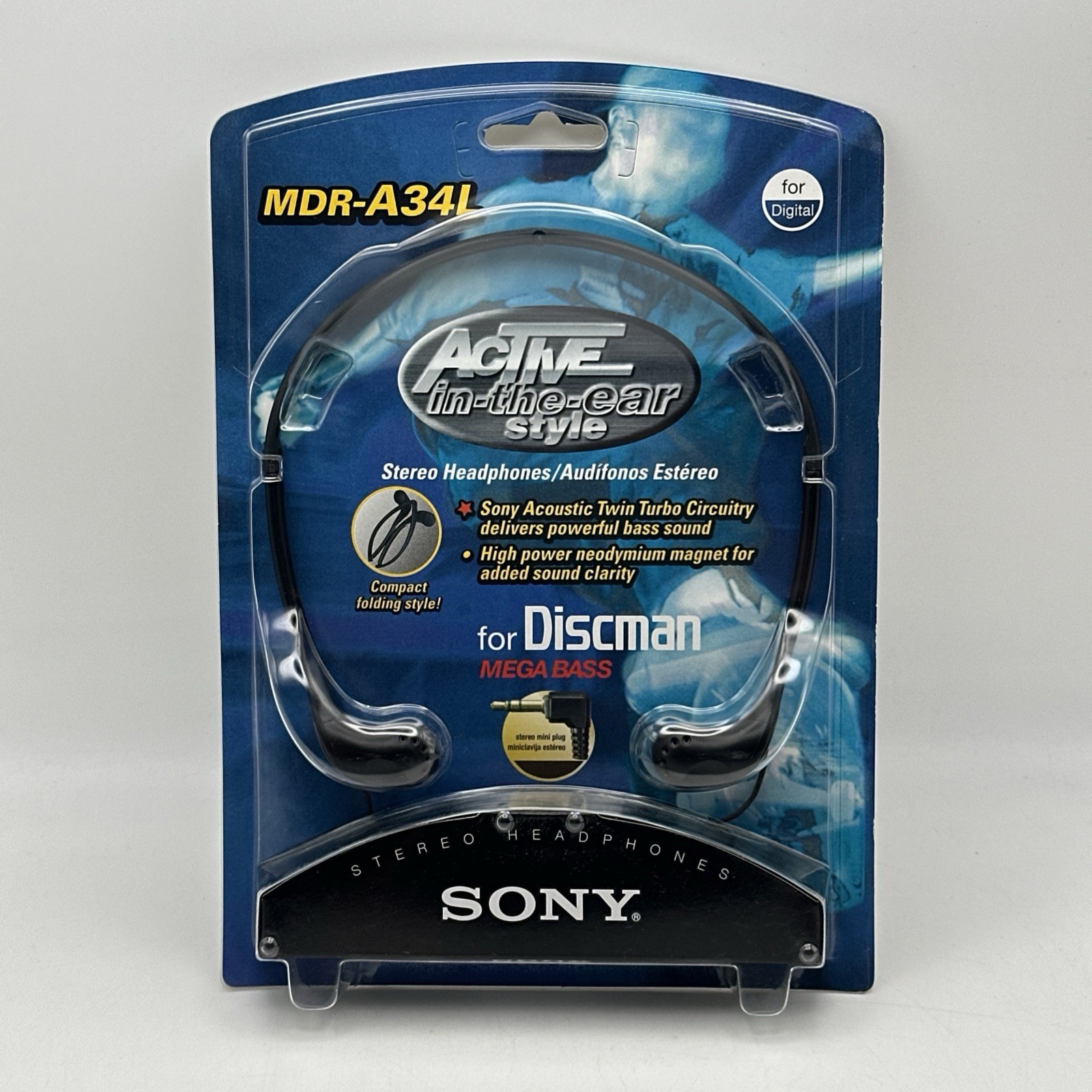 Sony Stereo Headphones for Discman Mega Bass New Old Stock 1998 MDR-A34L Sealed