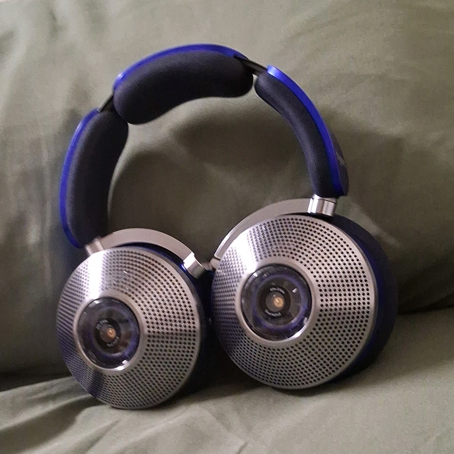 Silver/Blue Over-Ear Headband Headphones, Double Earpieces, Ear-Cup