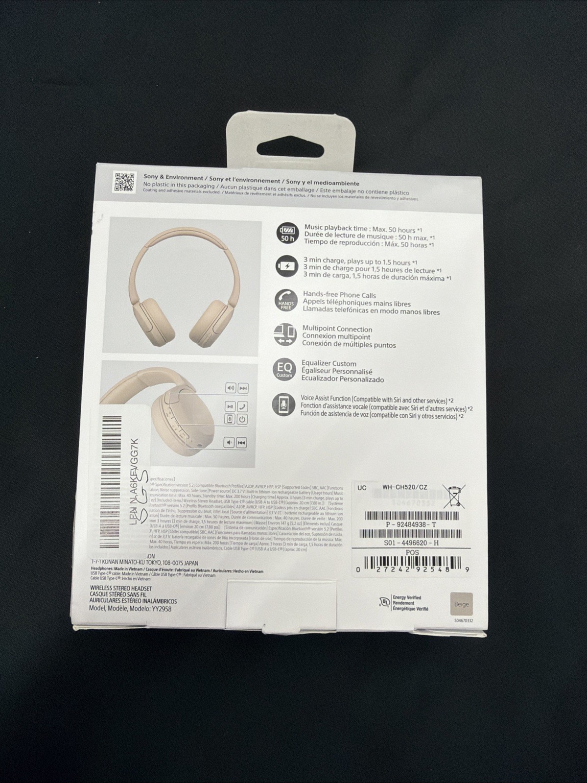 Sony WH-CH520 Over Ear Wireless Bluetooth Headphones WHCH520 – BEIGE