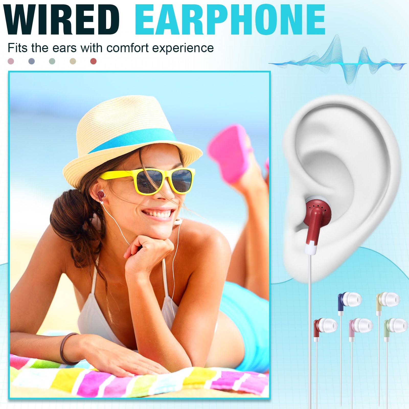 Konohan 100 Pack Bulk Wired Earbuds, Multicolor Headphones for School/Library
