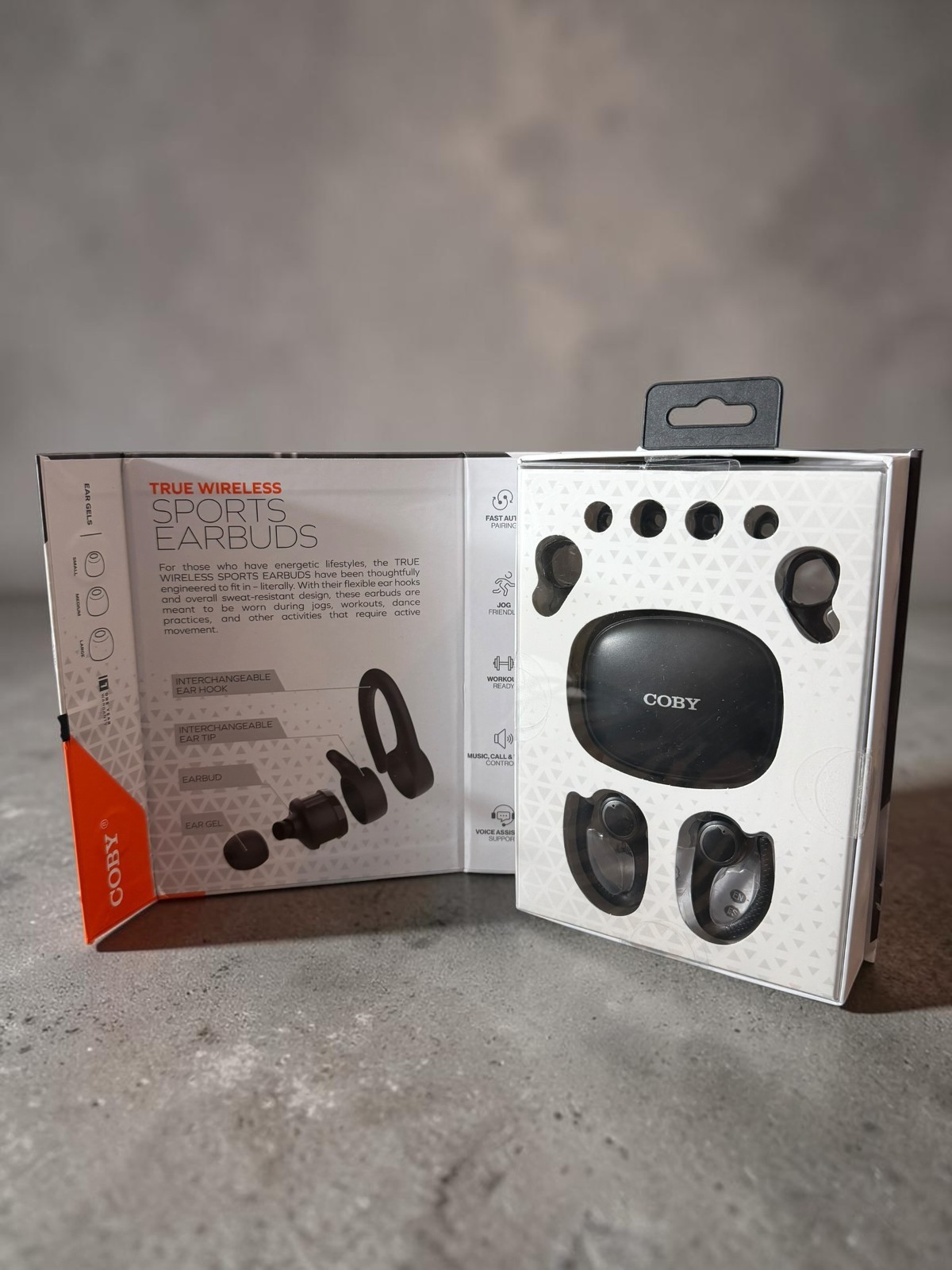 Coby True Wireless Sports Earbuds Black Bluetooth open box never used