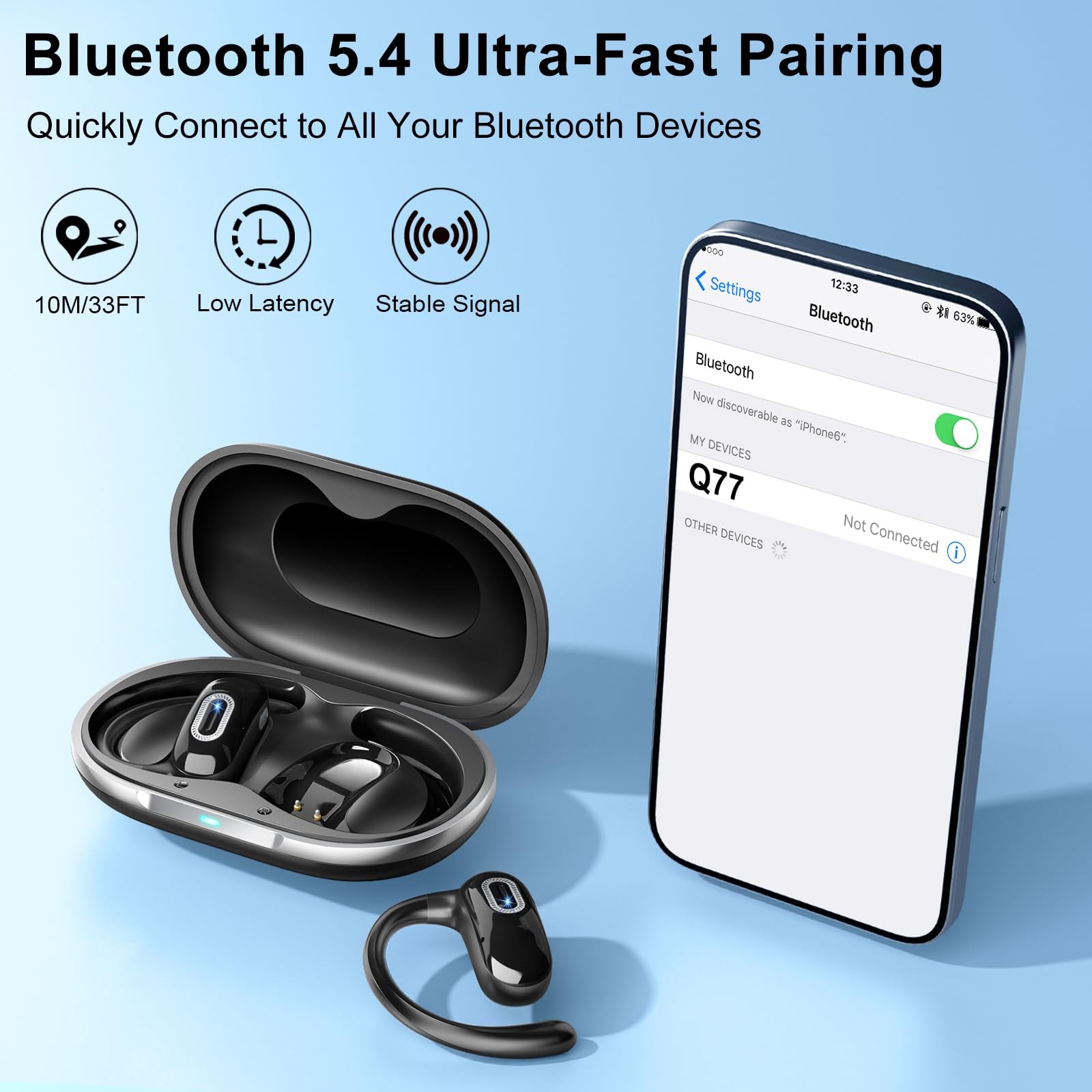 Open Ear Headphones, Bluetooth 5.4 Earbuds, 50H, Air Conduction Ear Buds, HD …