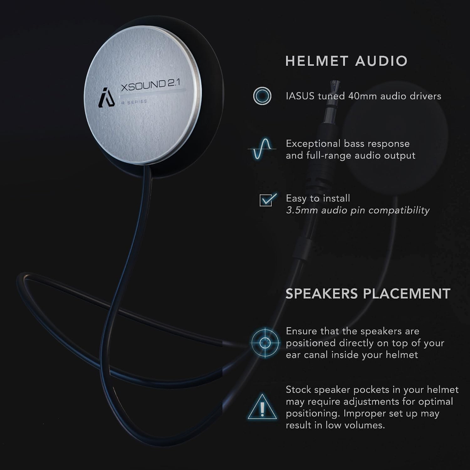 I A S U S High Performance Helmet Speaker Headphones with a 3.5mm Black