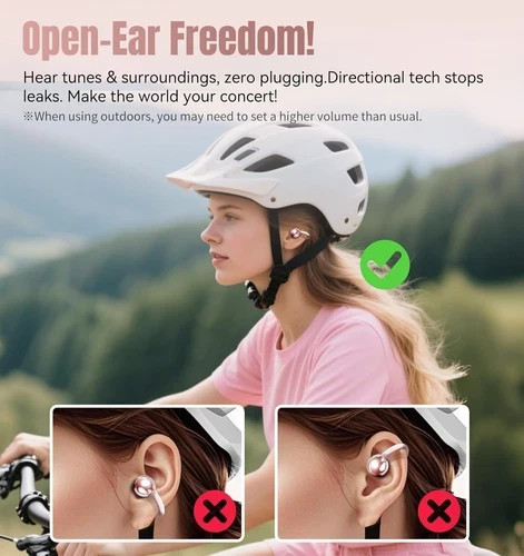 King Lucky Clip-On Earbuds Gen 3, Open-Ear Wireless Bluetooth Standard, Pink