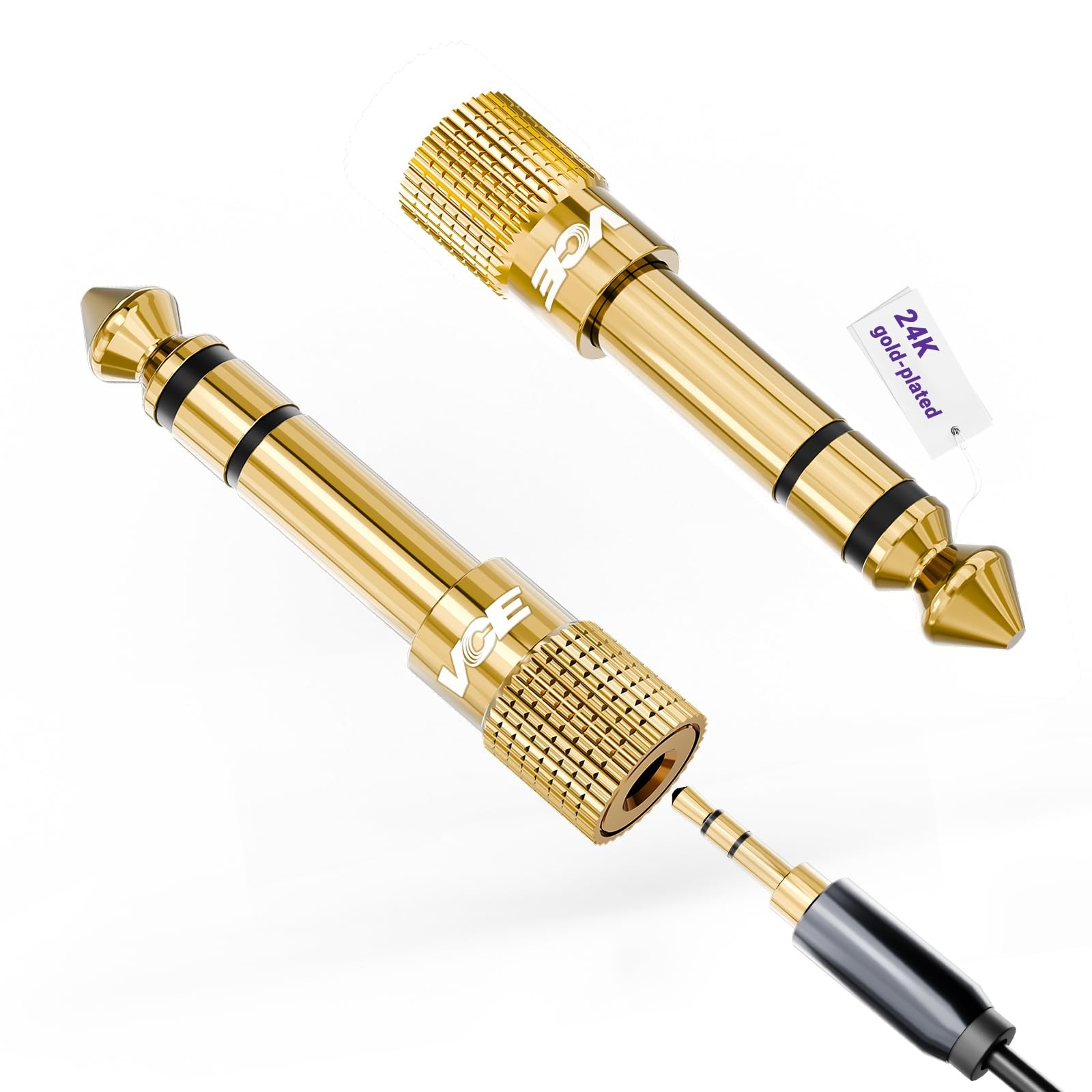 VCE 1/4 inch to 3.5mm Stereo Headphone Adapter 2-Pack Gold-Plated Audio Converte