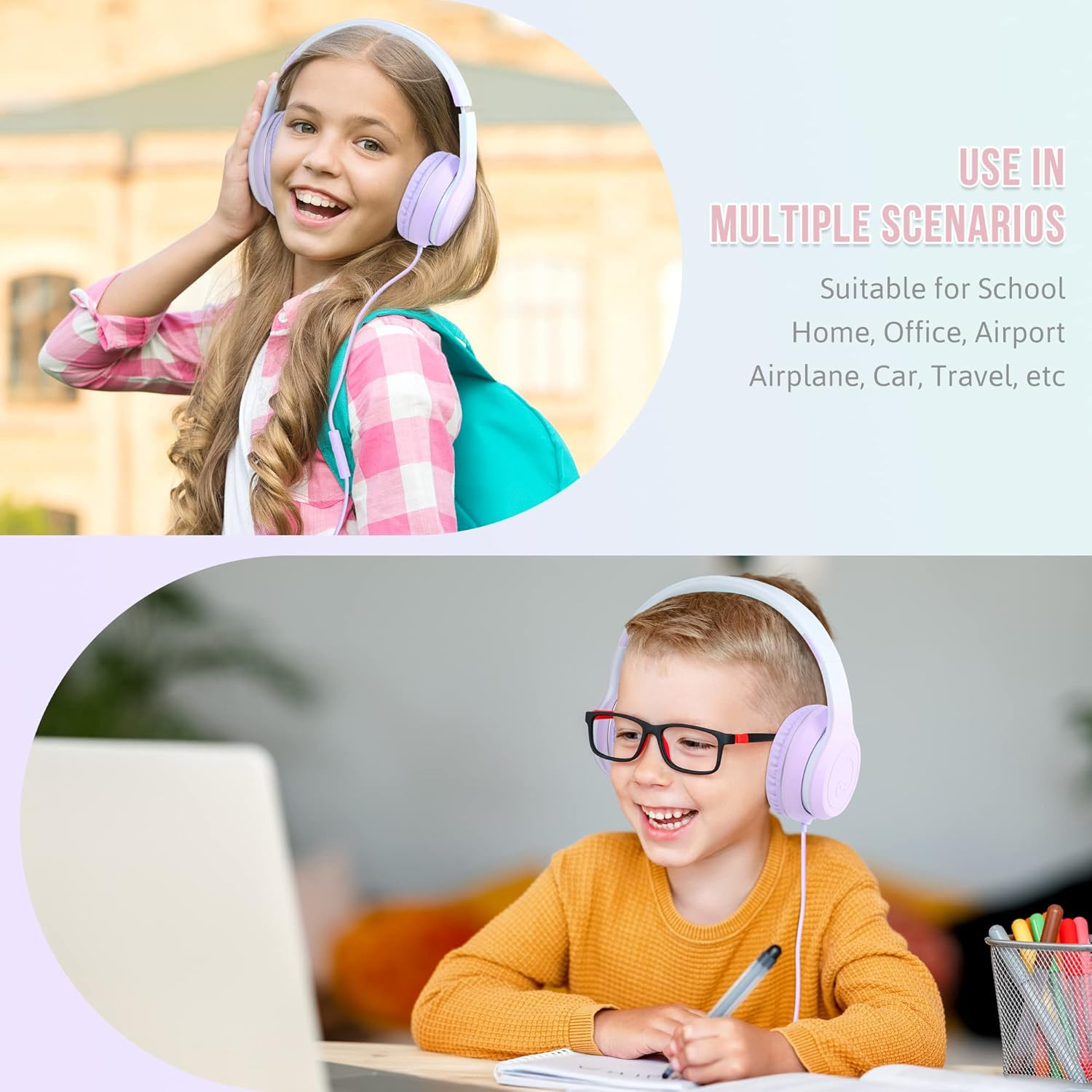 Rockpapa L22 Wired Headphones for Kids Girls Boys Women with Microphone, Foldabl