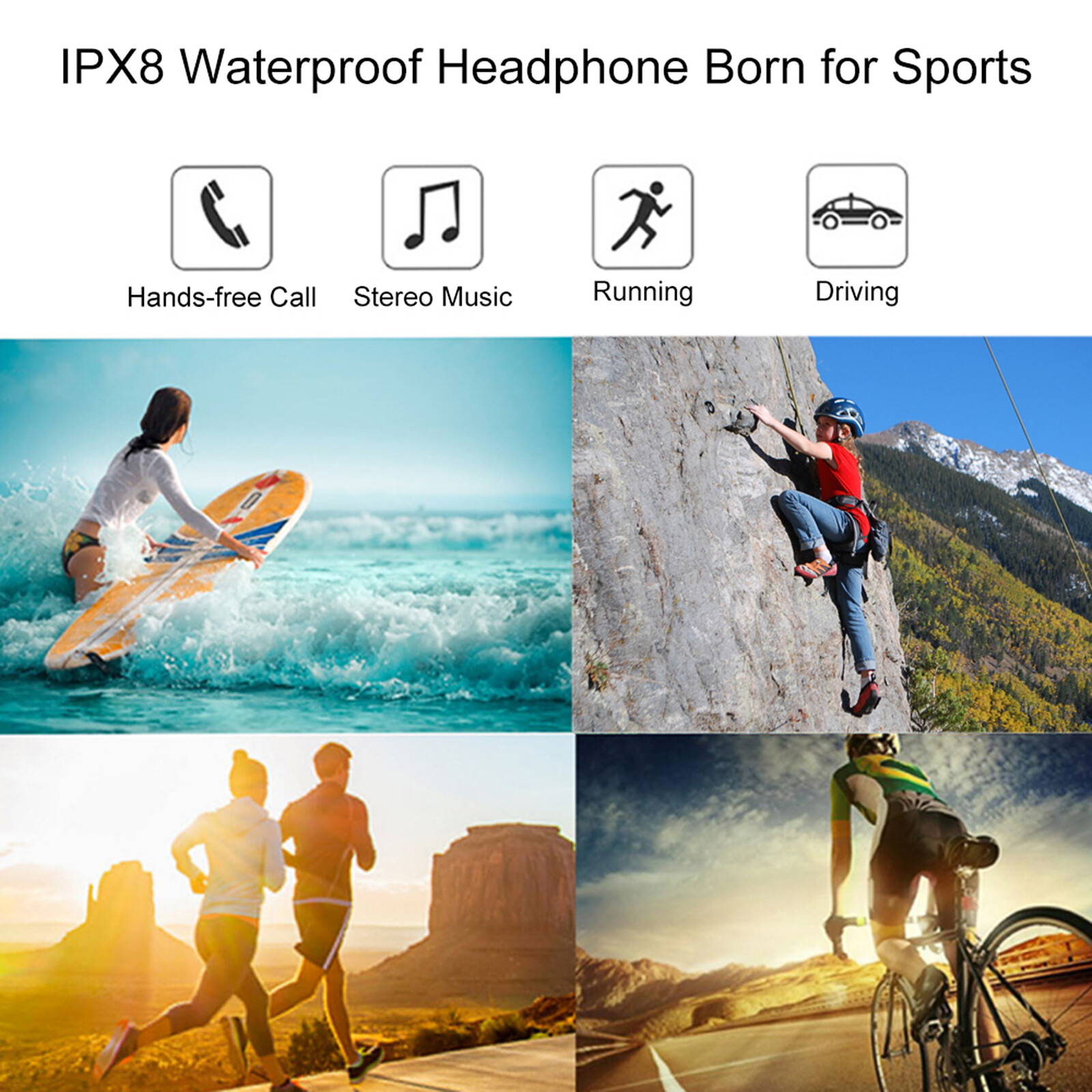 IPX8 Waterproof Headphones for Swimming CSR Stereo H5D0