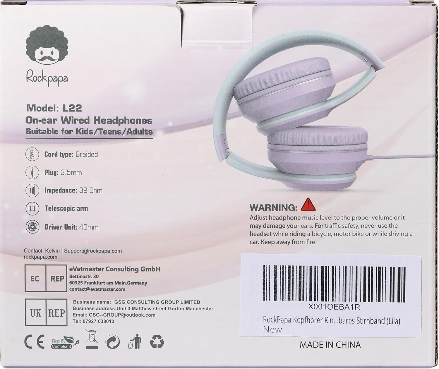 Rockpapa L22 Wired Headphones for Kids Girls Boys Women with Microphone, Foldabl
