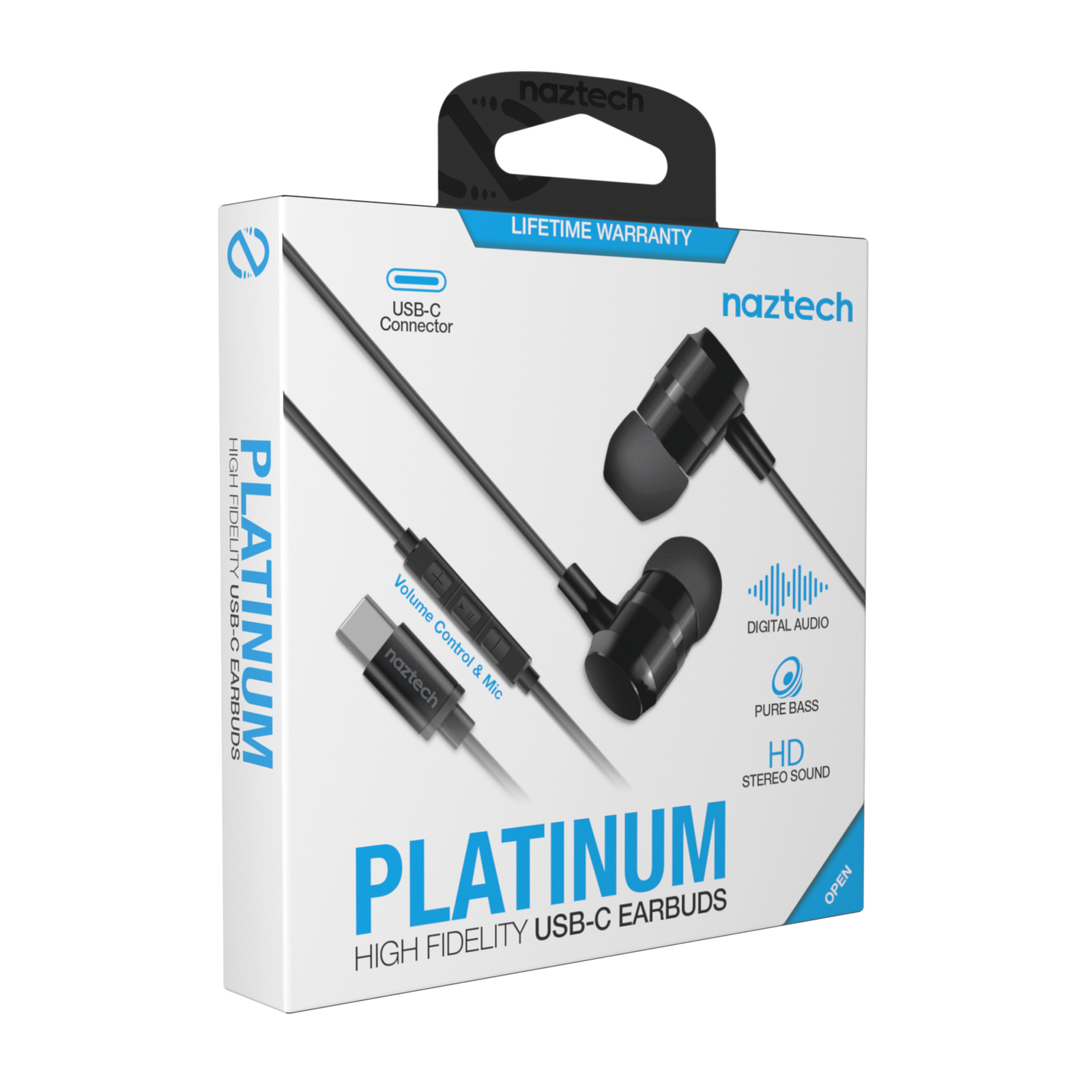 Naztech USB-C Metal Earphones for Hands-Free Music and Calls with High-Fi Audio