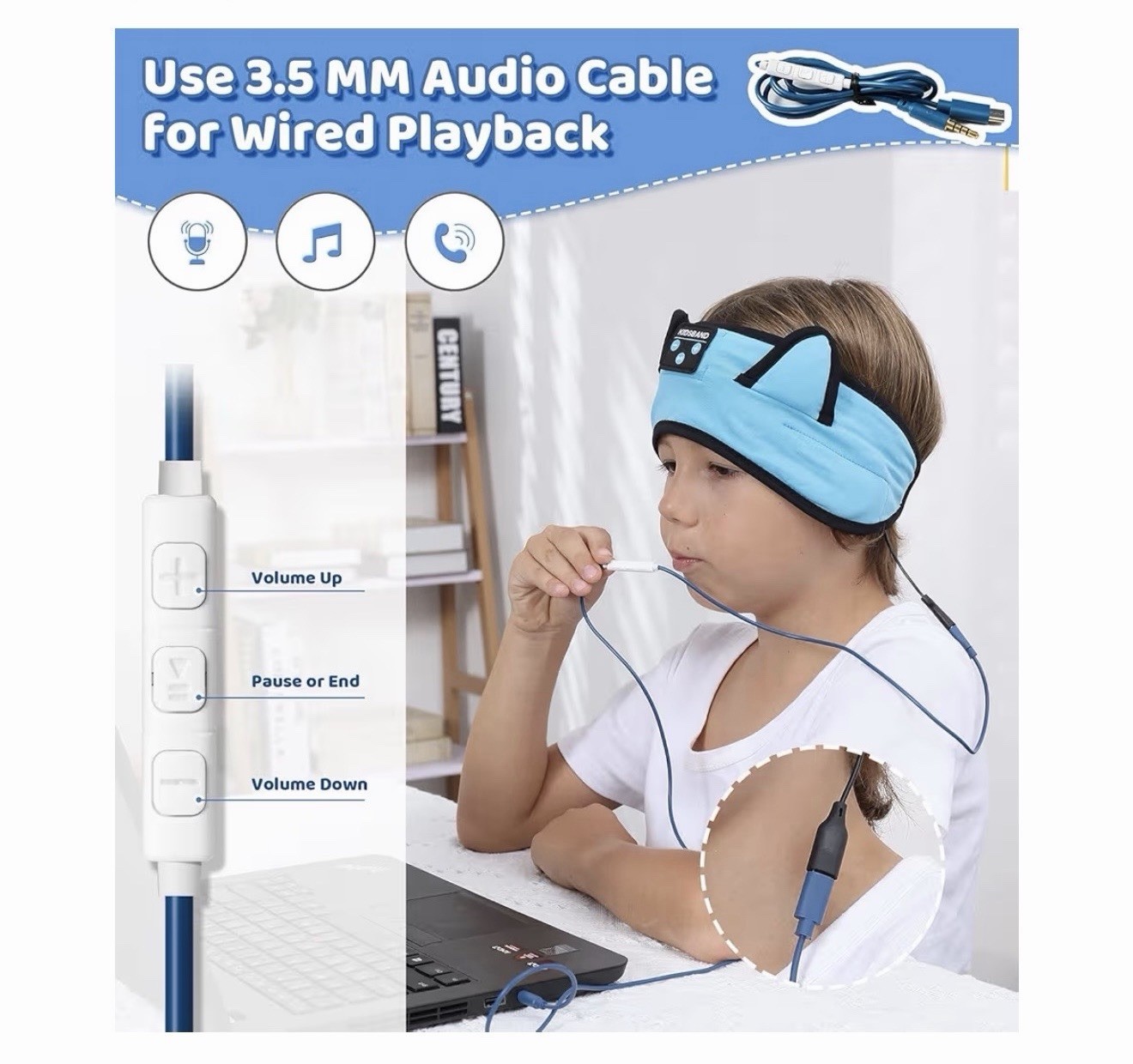 Kids Headphones, Bluetooth Headphones for Kids with Adjustable Headband, 3.5 MM