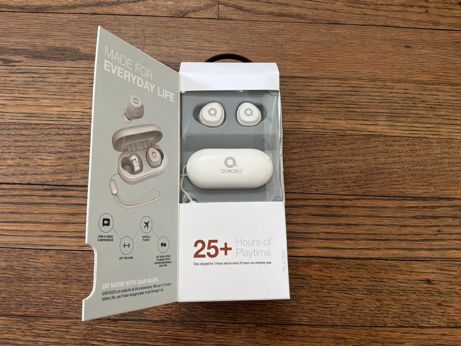 Quikcell QAir Buds Bluetooth Wireless Earbuds Built-In Mic White