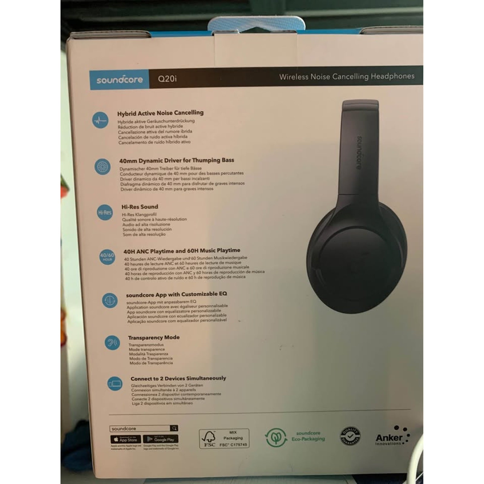Sound core by Anker Q20i Hybrid Active Noise Cancelling Headphones BLUETOOTH