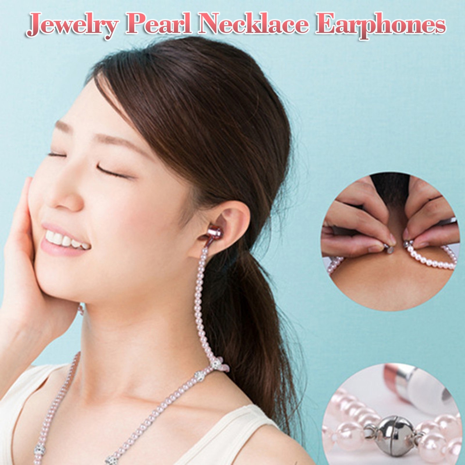 Pearl Necklace Stereo Earphones With Microphone 3.5mm In-ear F4P6