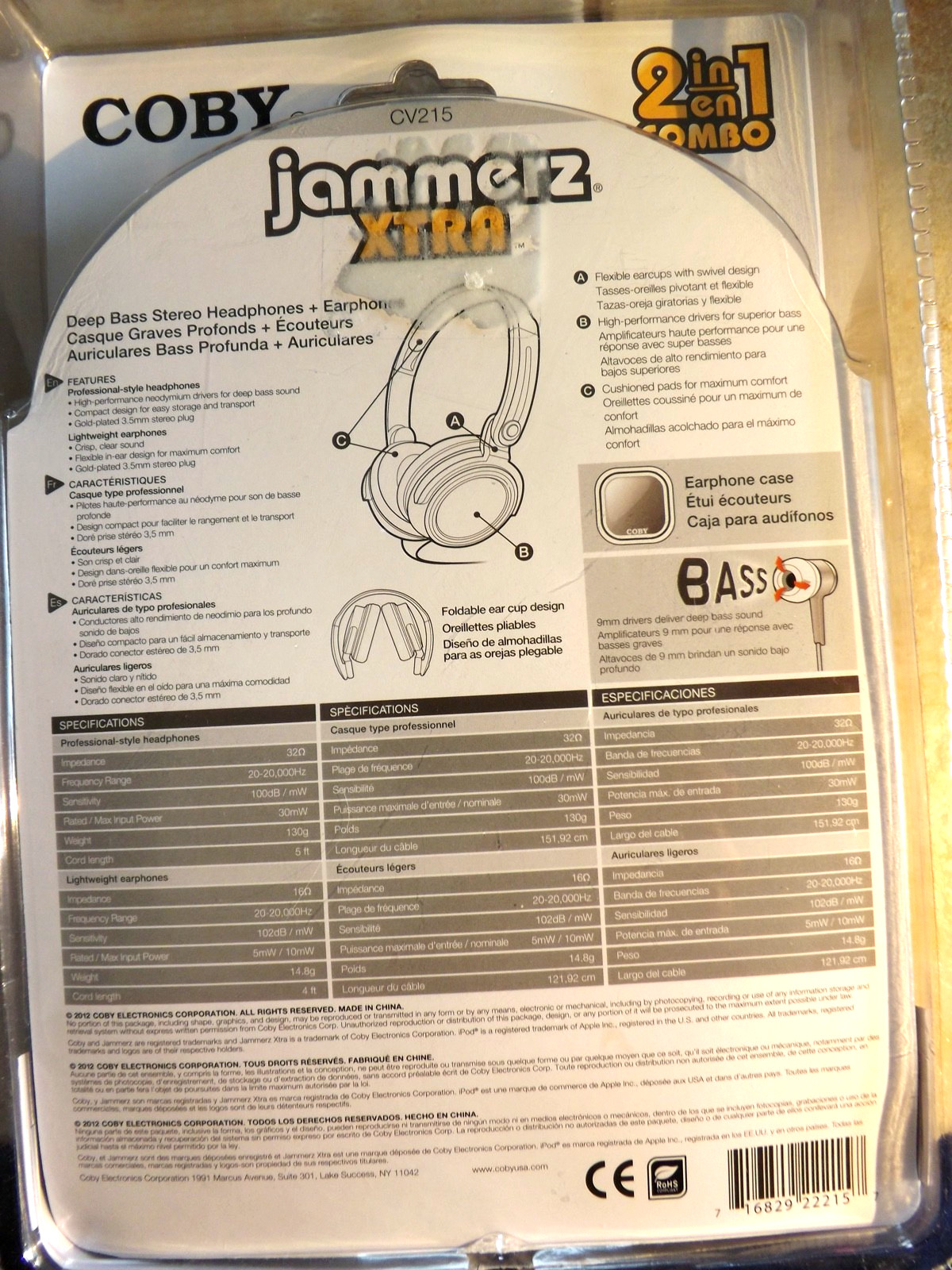 Vintage COBY Jammerz Extra Headphones & Earphones 2 in 1 Combo CV215 Brand New