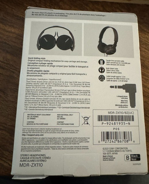 Sony MDRZX110 Monitor Headphones – Black
