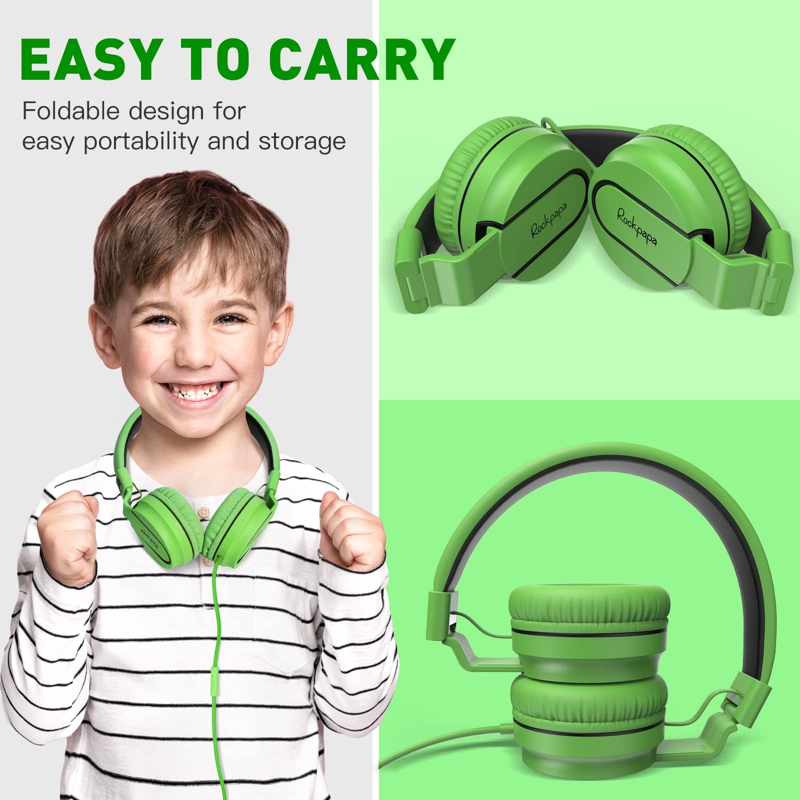 Black Green 950 Wired Headphones for Kids with Microphone 3.5mm Jack On-Ear