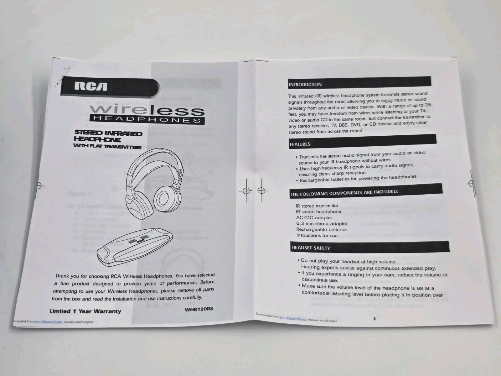 RCA Infrared Wireless Headphones WHR120RS Complete in Box Lightweight Adjustable