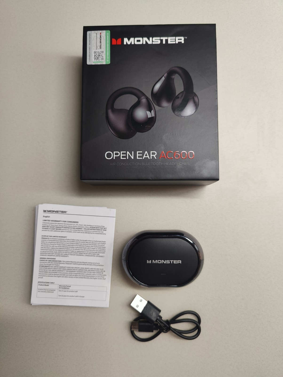 Monster AC600 Open Ear Wireless Bluetooth Earbuds Clip-On, Black
