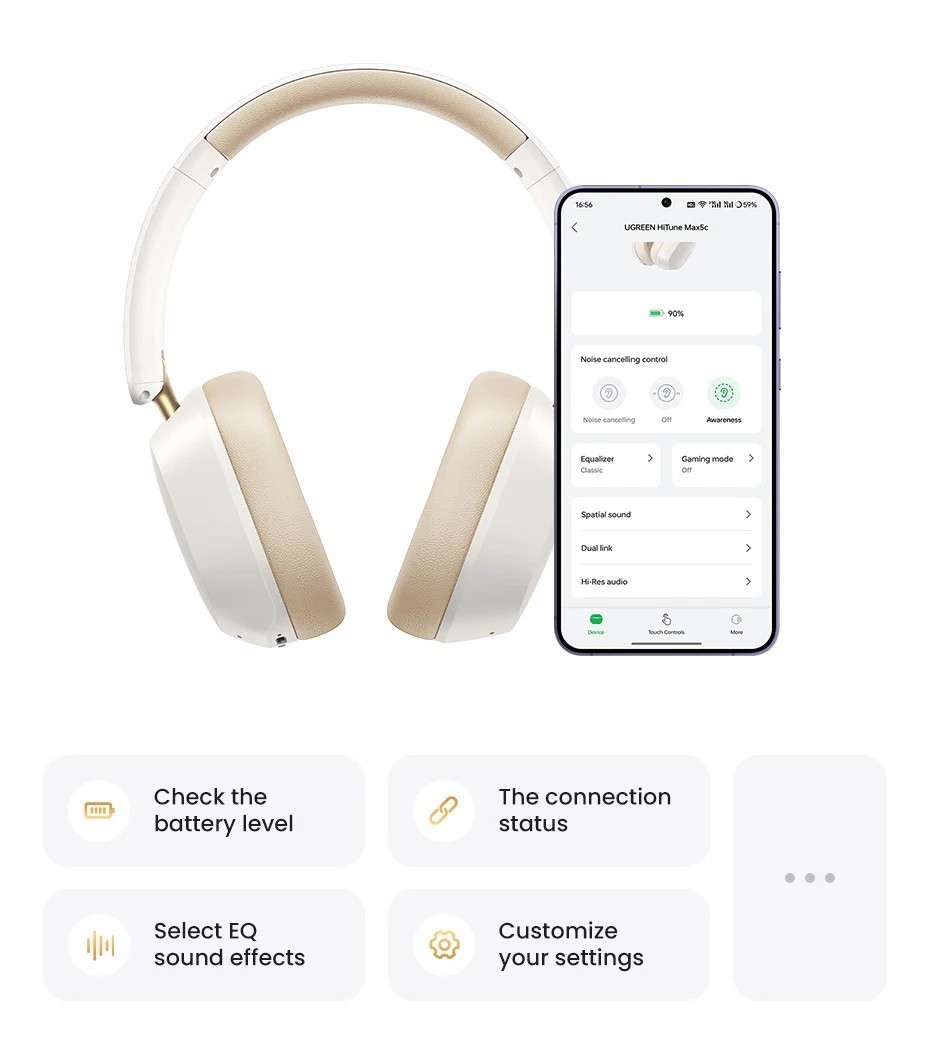 UGREEN Max5C PureAudio Pro – Wireless Bluetooth Headphones with 43dB ANC
