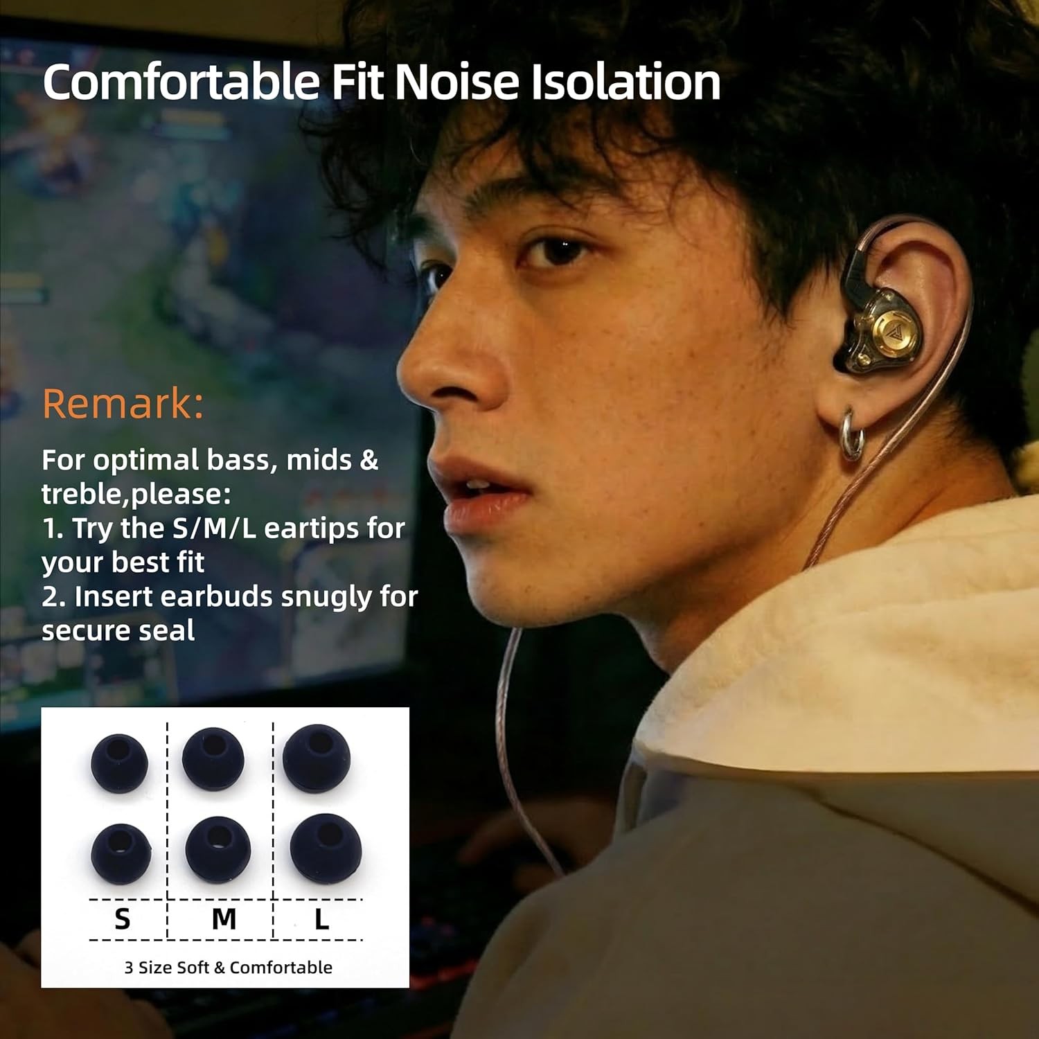 Gaming Earbuds with MIC, in Ear Monitor Headphones Music Video Calling (Black)