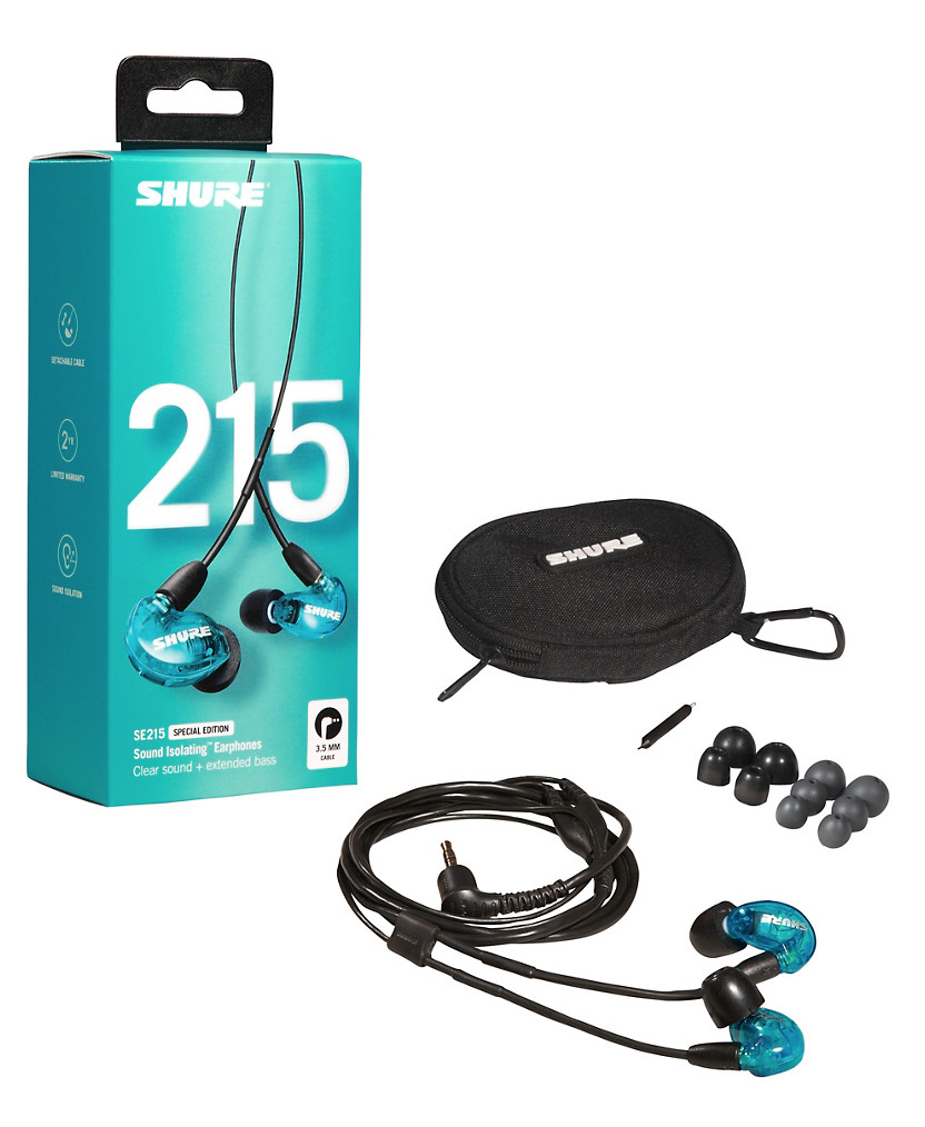 Shure SE215SPE BLUE Sound Isolating In-Ear DJ Monitoring Headphones/Earphones