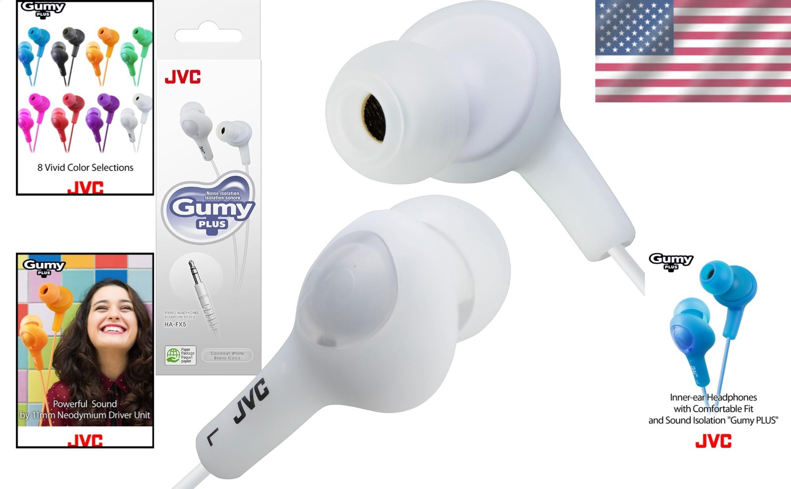 Gumy Plus White Inner Ear Headphones Noise Isolation 3.5mm Jack