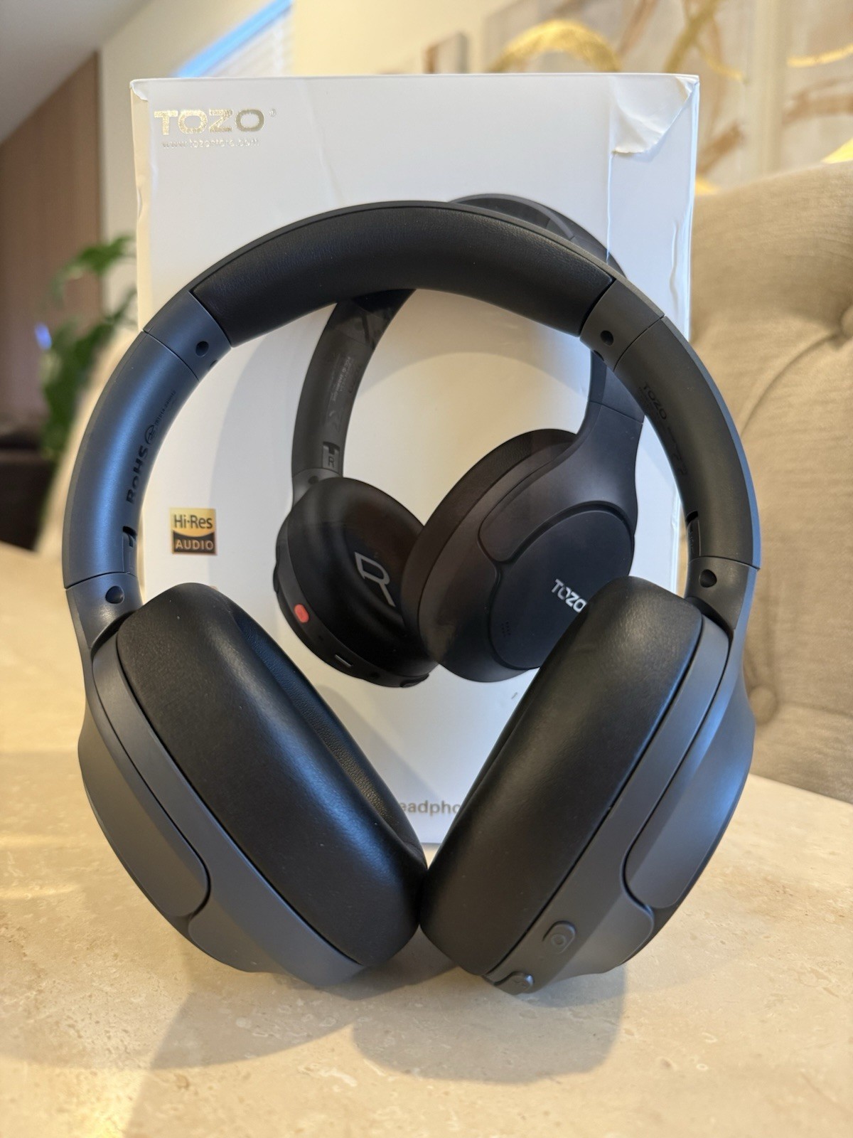 Tozo Ht3 Noise Cancelling Headphones, 90H Battery Life Wireless Bluetooth -BLACK