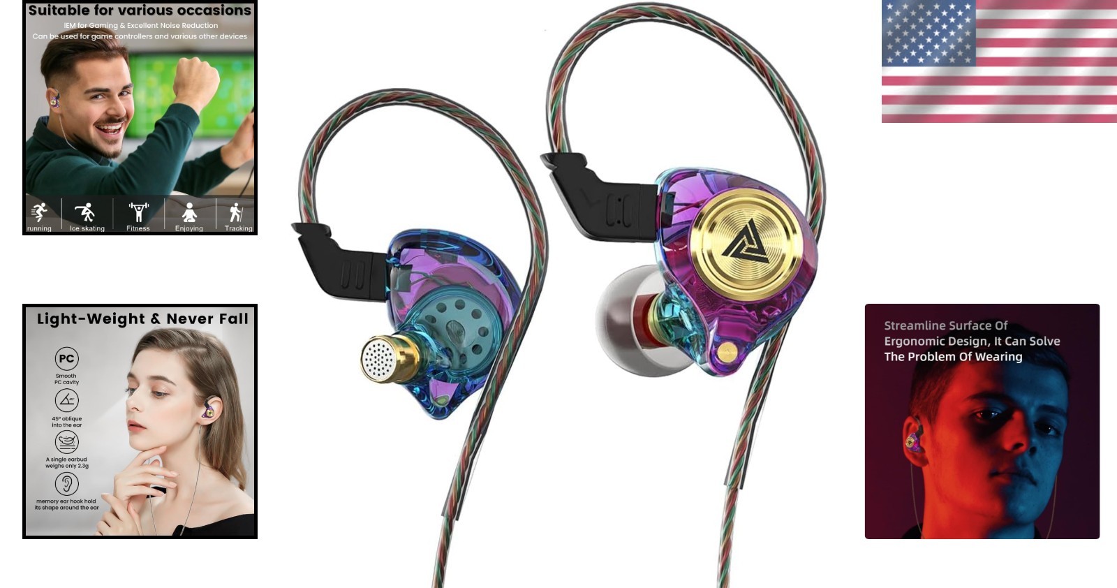 AK3FILE Wired Gaming Earbuds – Deep Bass, Noise Cancelling, Purple 10mm Drivers