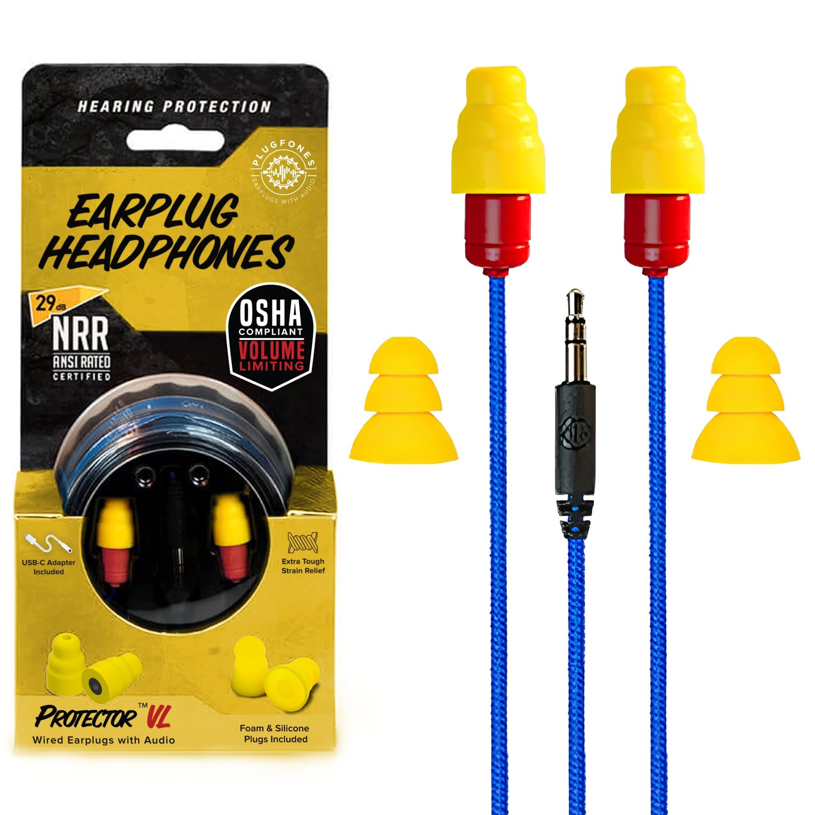 Plugfones Protector Yellow Red Earbuds