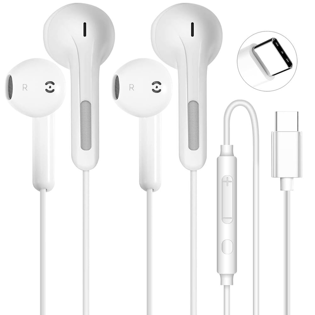 2 Pack USB C Headphones for iPhone 17 16 15 Pro Max Plus 2 Pack(White), White