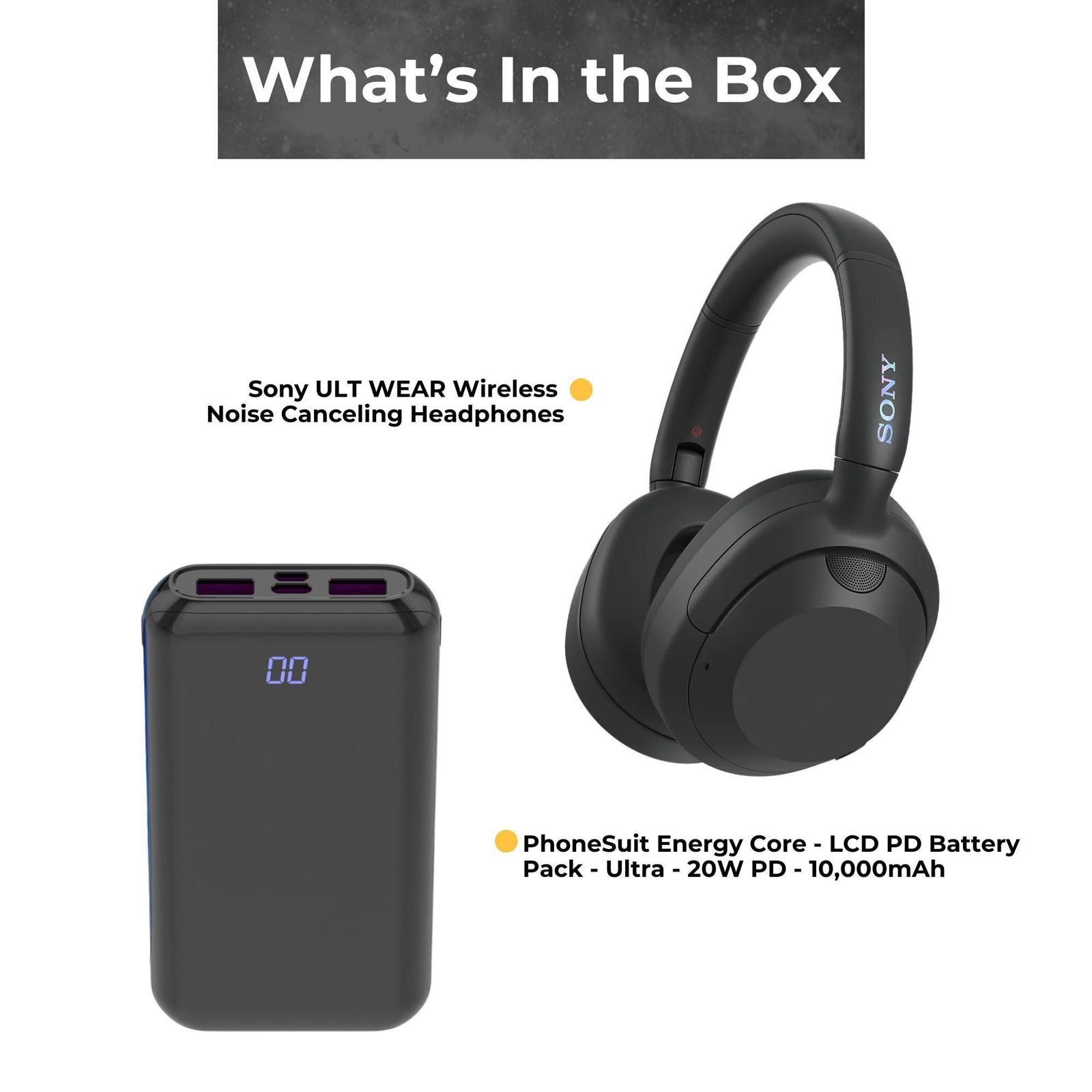 Sony WHULT900N-B ULT Noise Cancelling Headphones Battery Pack Bundle (Black)