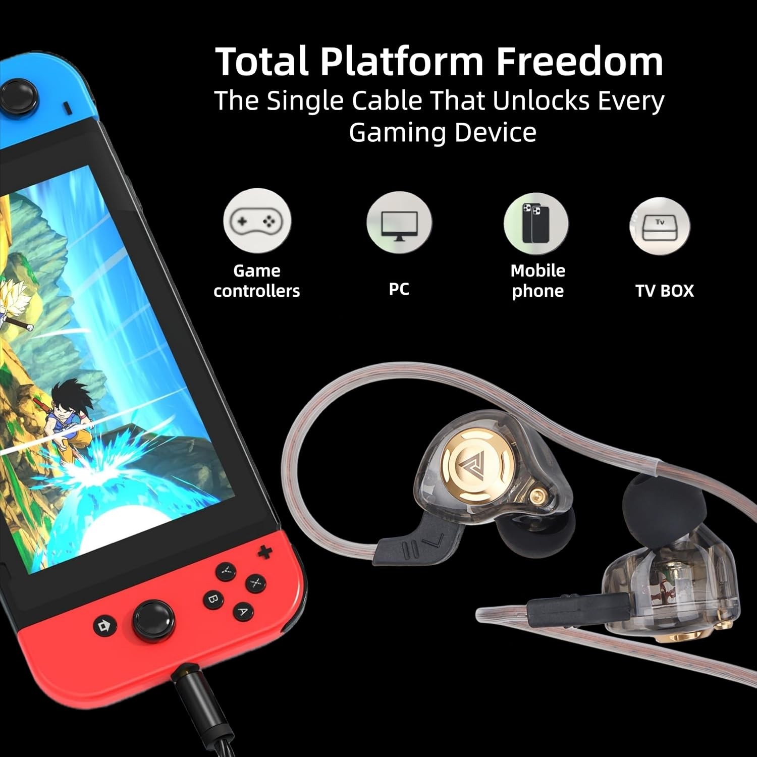 Gaming Earbuds with MIC, in Ear Monitor Headphones Music Video Calling (Black)