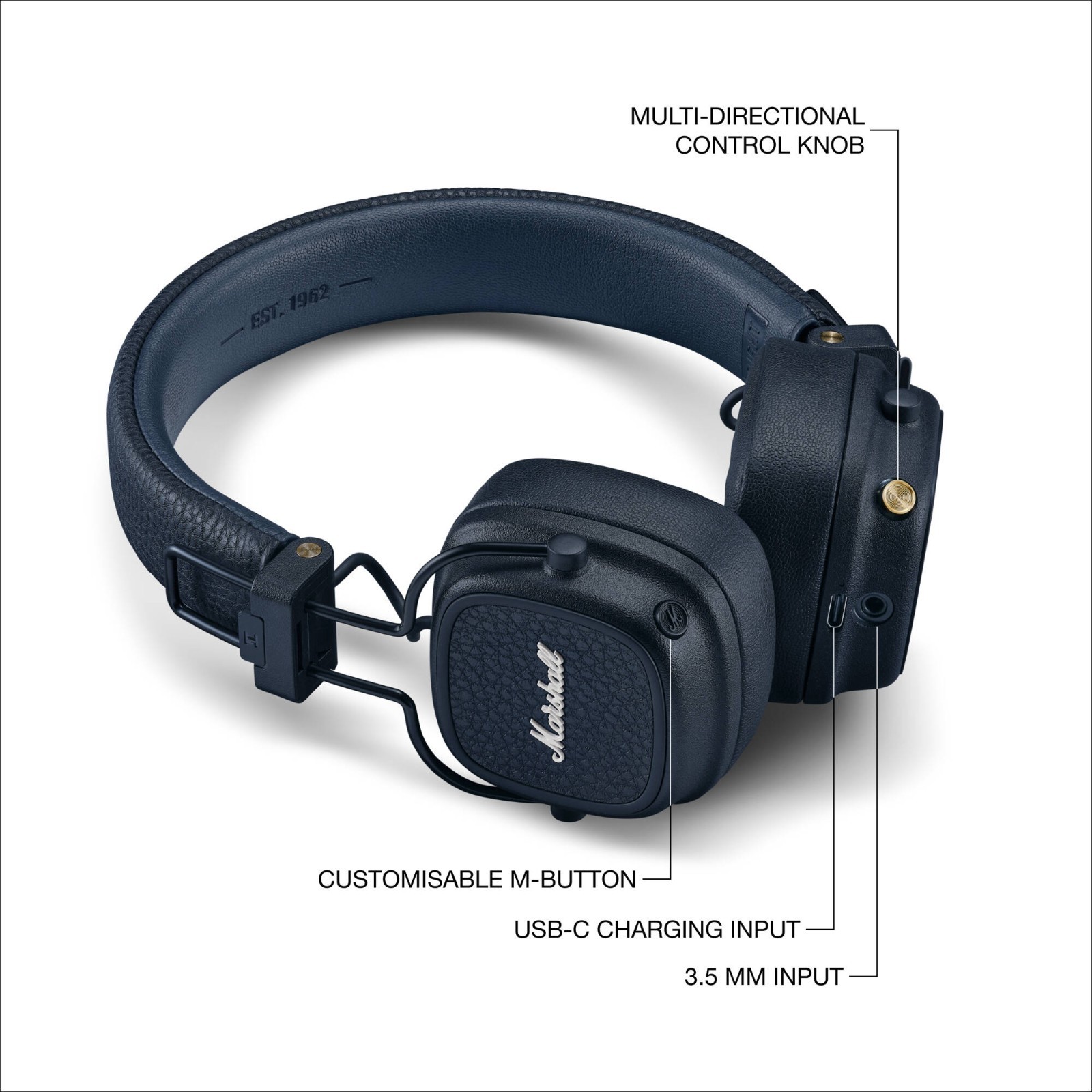 Marshall Major V On-Ear Wireless Bluetooth Headphones (Midnight Blue)