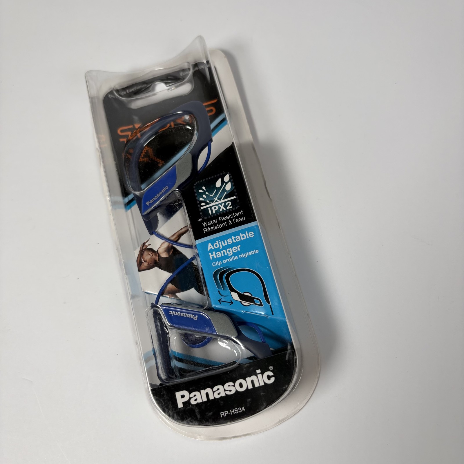 Vintage Panasonic RP-HS34 Sports Ear-Hook Headphones IPX2 Water Resistant Blue