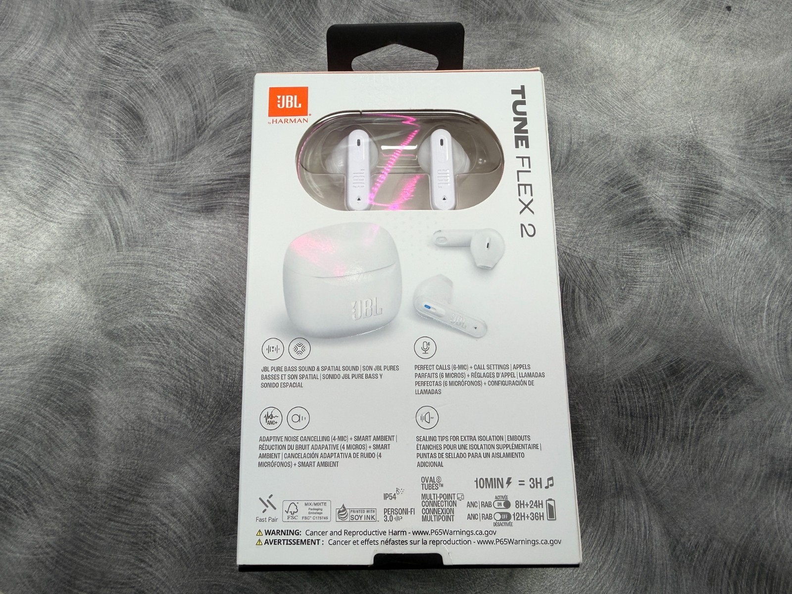 NEW JBL TUNE FLEX 2 PERFECT FIT ADAPTIVE NOISE CANCELLING WIRELESS EARBUDS WHITE