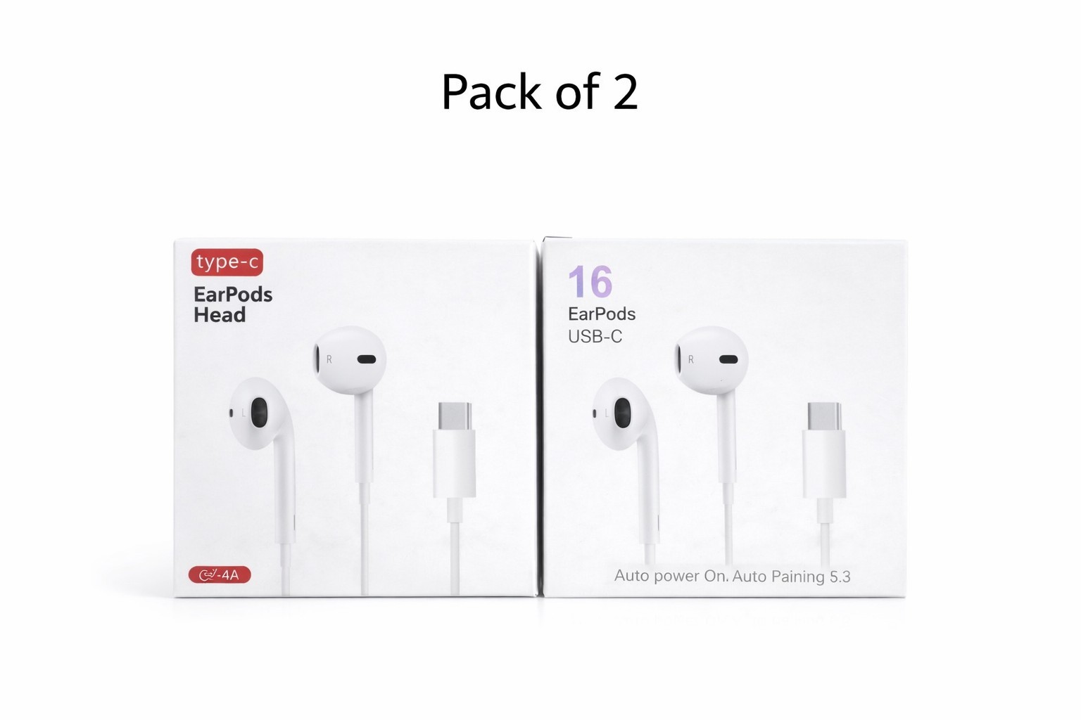 Pack of 2 USB-C Wired Earbuds In-Ear Headphones for iPhone 15 Samsung Pixel