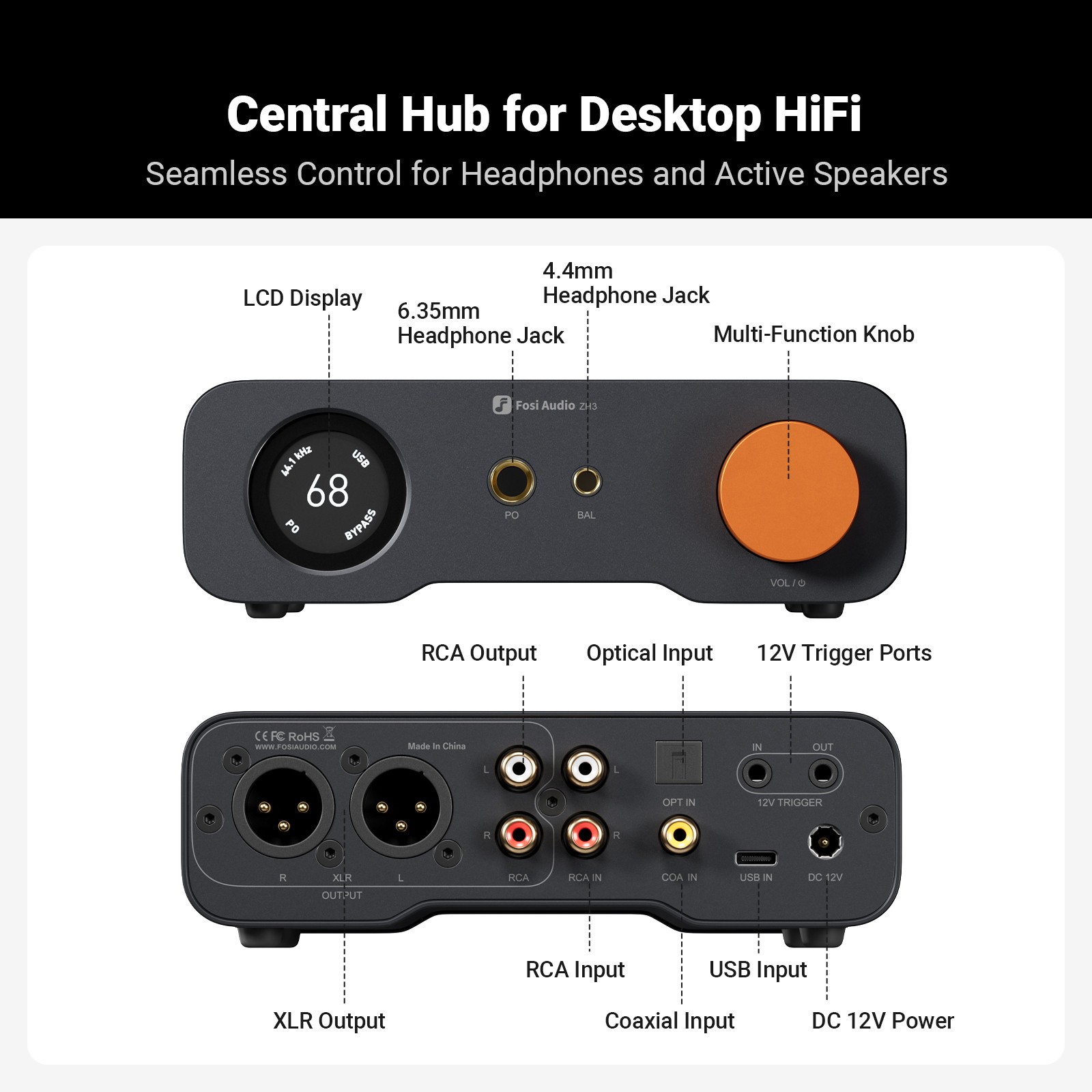 Fosi Audio ZH3 DAC Headphone Amp, plus Headphone i5, + 4.4mm cable standard free