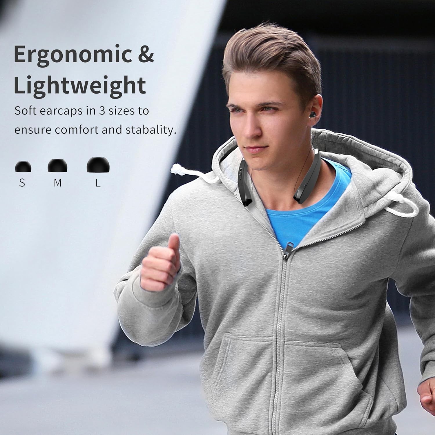Bluetooth Neckband Headphones, Dpvisn Foldable Wireless Lightweight Black