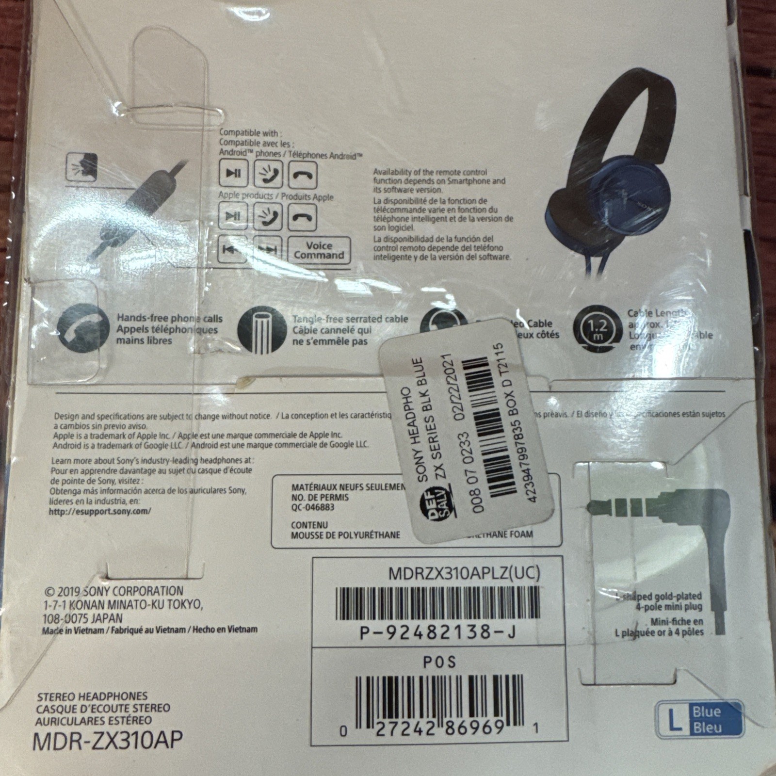 Sony On-the-Ear Wired Built In Mic Headphones- Blue (MDR-ZX310APLZ) New