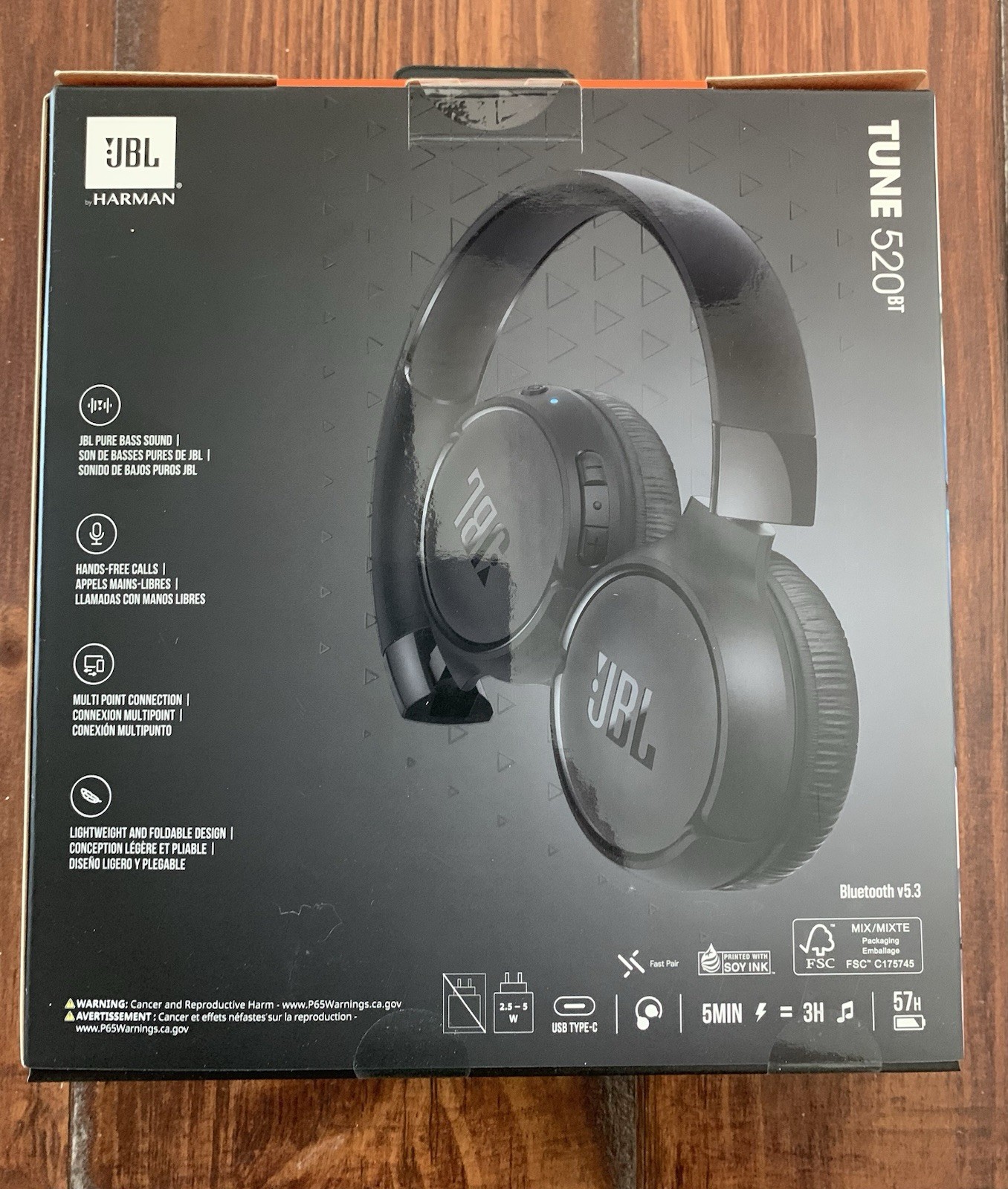JBL Tune 520BT Over-Ear Wireless Bluetooth Pure Bass Sound Headphones (Black)