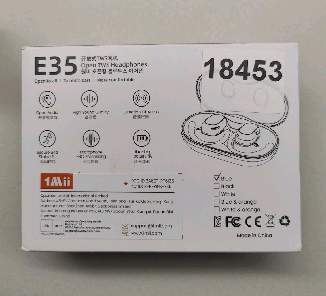 1Mii E35 Open Ear Headphones, Wireless Sports Earbuds 60 Hours Long Playtime