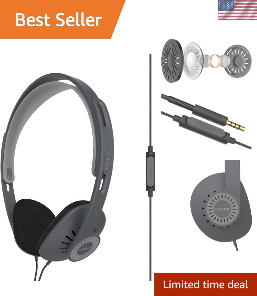 Dark Grey On-Ear Headphones with In-Line Microphone – Perfect for Everyday Use