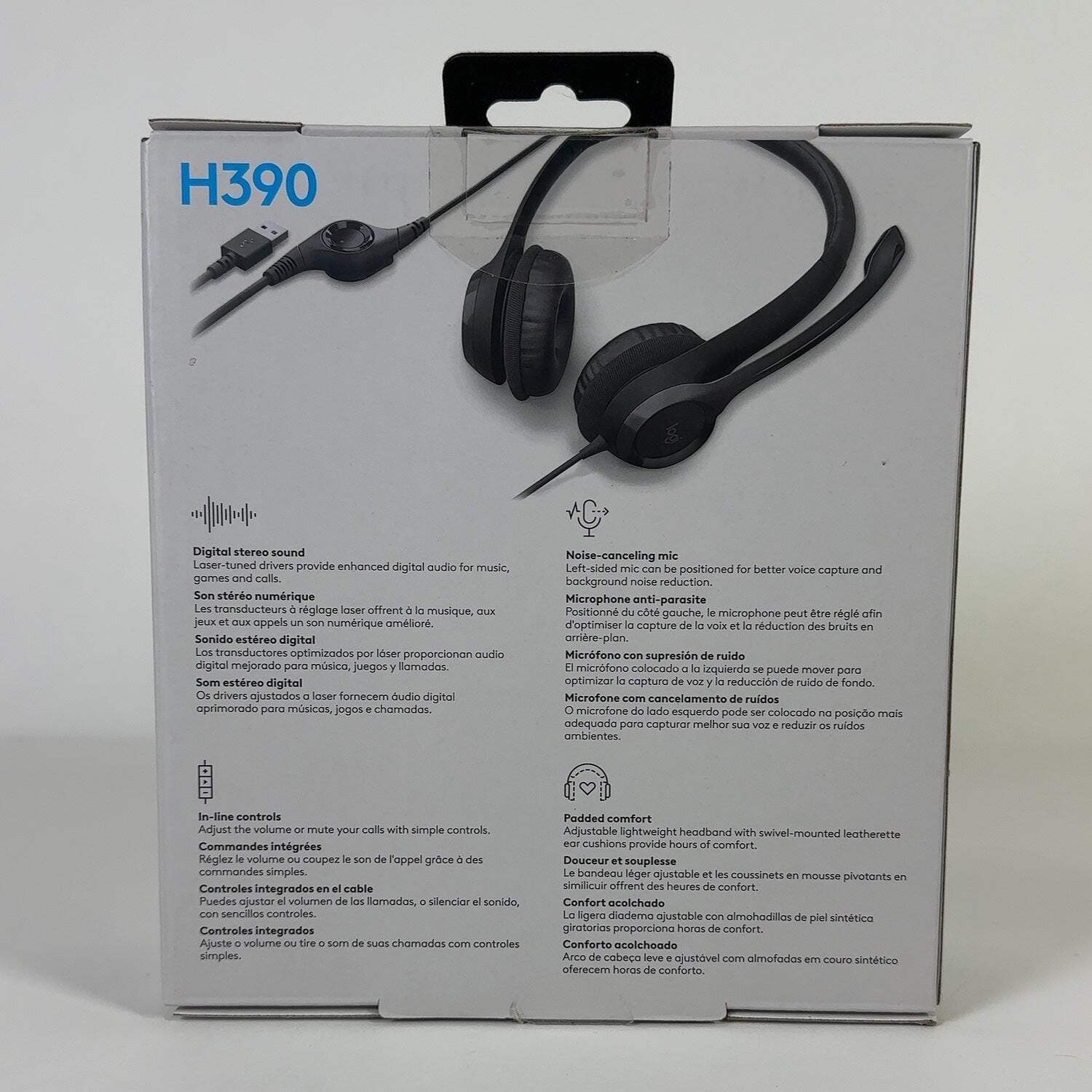 New Logitech H390 Wired Over-Ear Headphones Black 981-001285