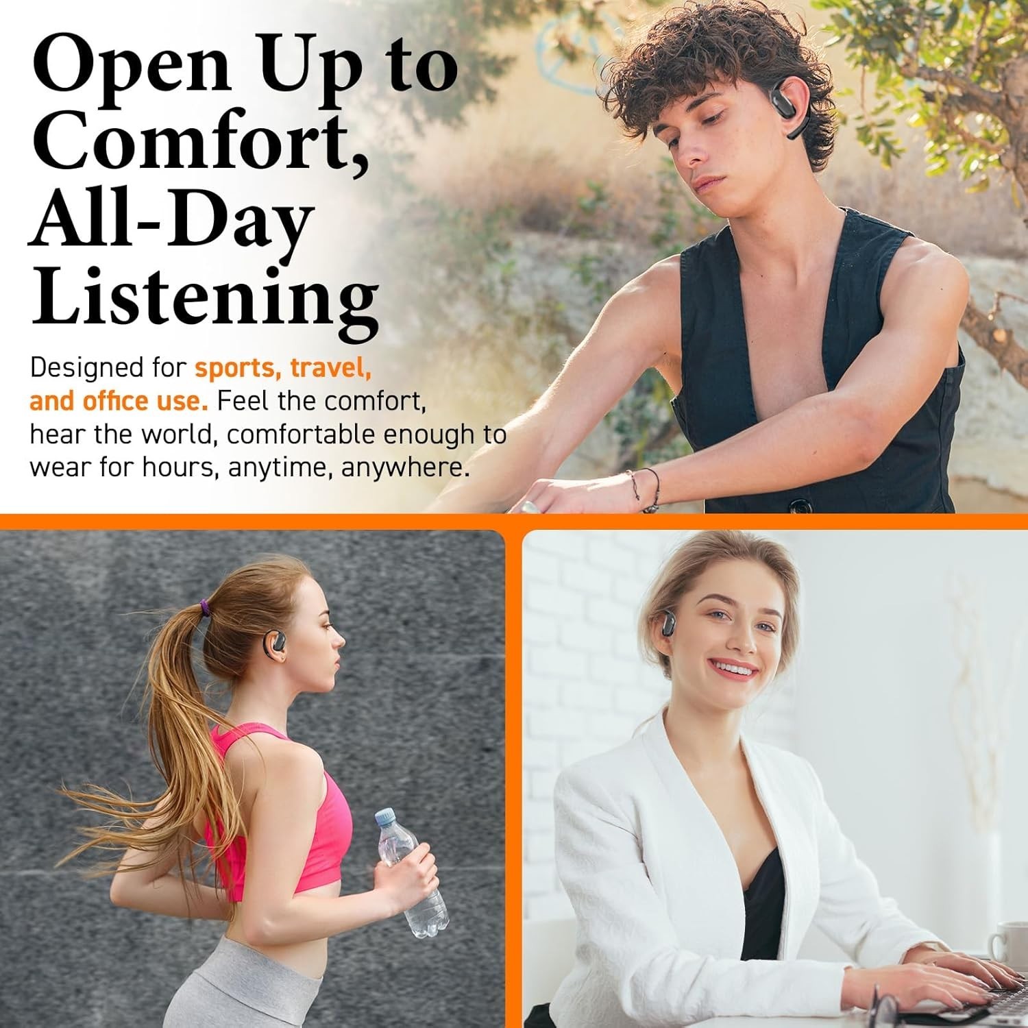 35H Playtime Bluetooth Open Ear Headphones – Sweat & Water Resistant – Black