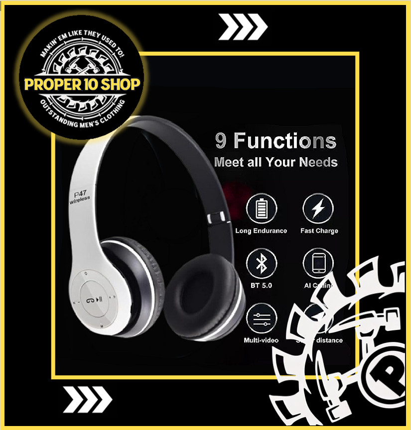 Comfortable Wireless Foldable Headset High -Quality Sound white P47 Headphone US