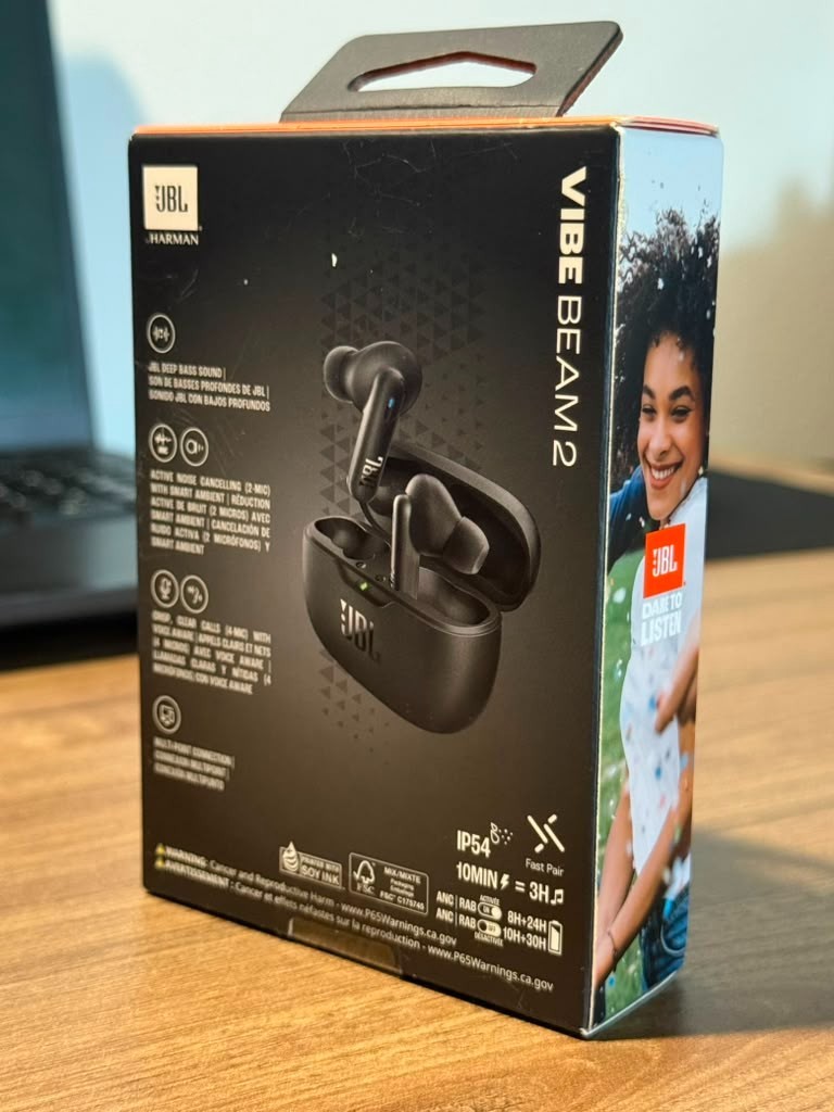 JBL Vibe Beam 2 True Wireless Earbuds ANC Bluetooth IP54 Black New Sealed
